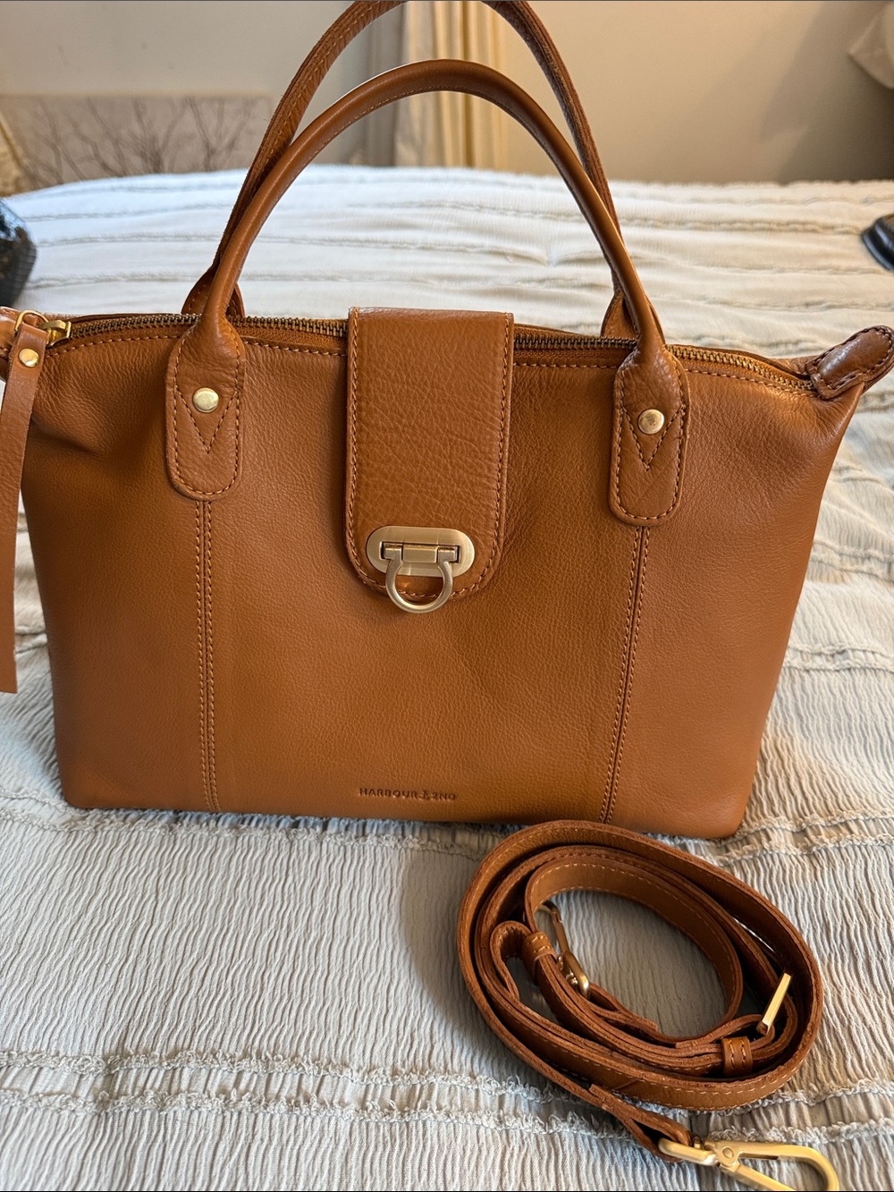 Harbour 2nd Brown Leather Top-Handle Satchel with Detachable Strap EXCELLENT!